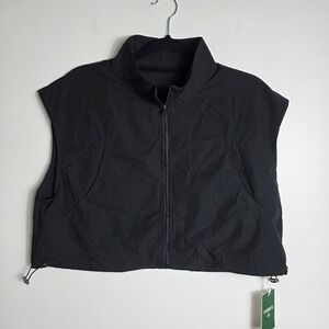 Halara Black Cropped Vest‎ Sleeveless Zip Up Drawstring Pockets Athletic